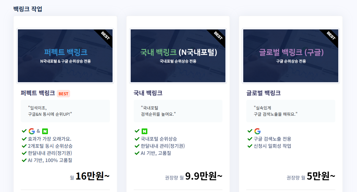 백링크작업 가격 정보