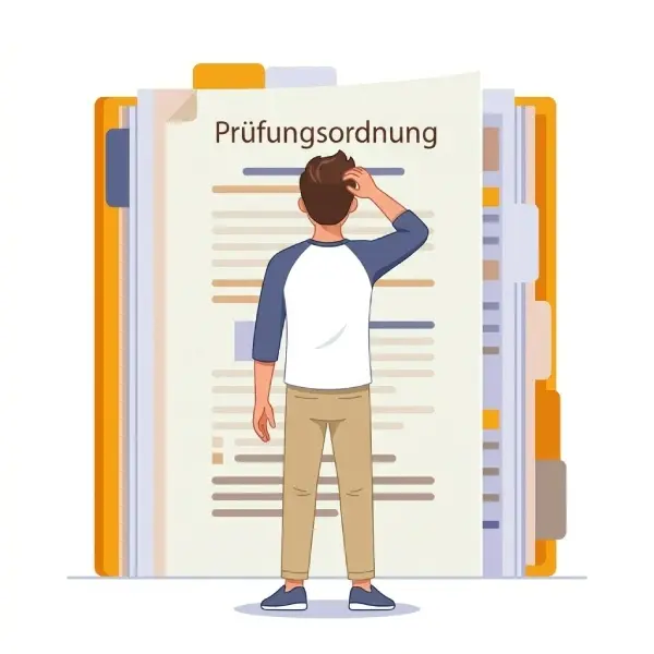Student liest die Prüfungsordnung zur Masterarbeit