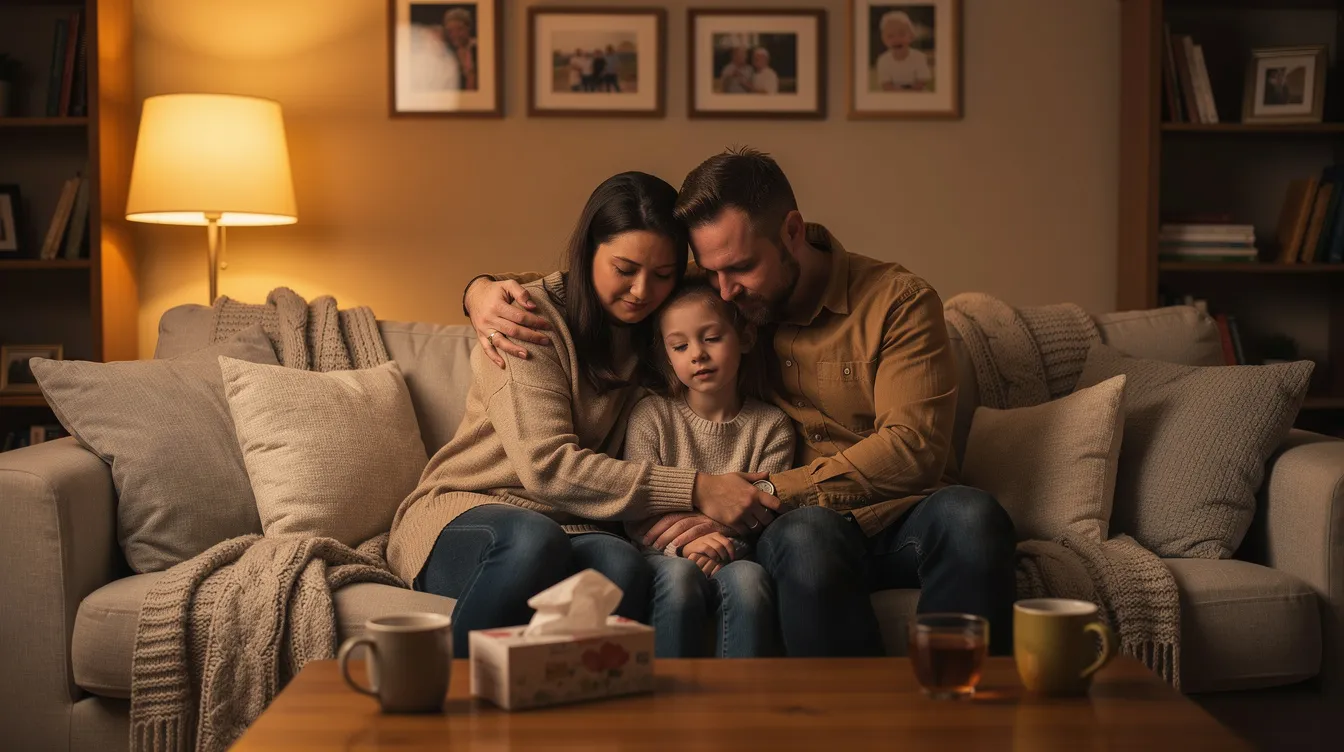 A family is gathered in a cozy living room, providing comfort to one another in a time of need. This scene reflects the emotional support that can be crucial for injury victims navigating personal injury claims and the legal process in New Mexico.