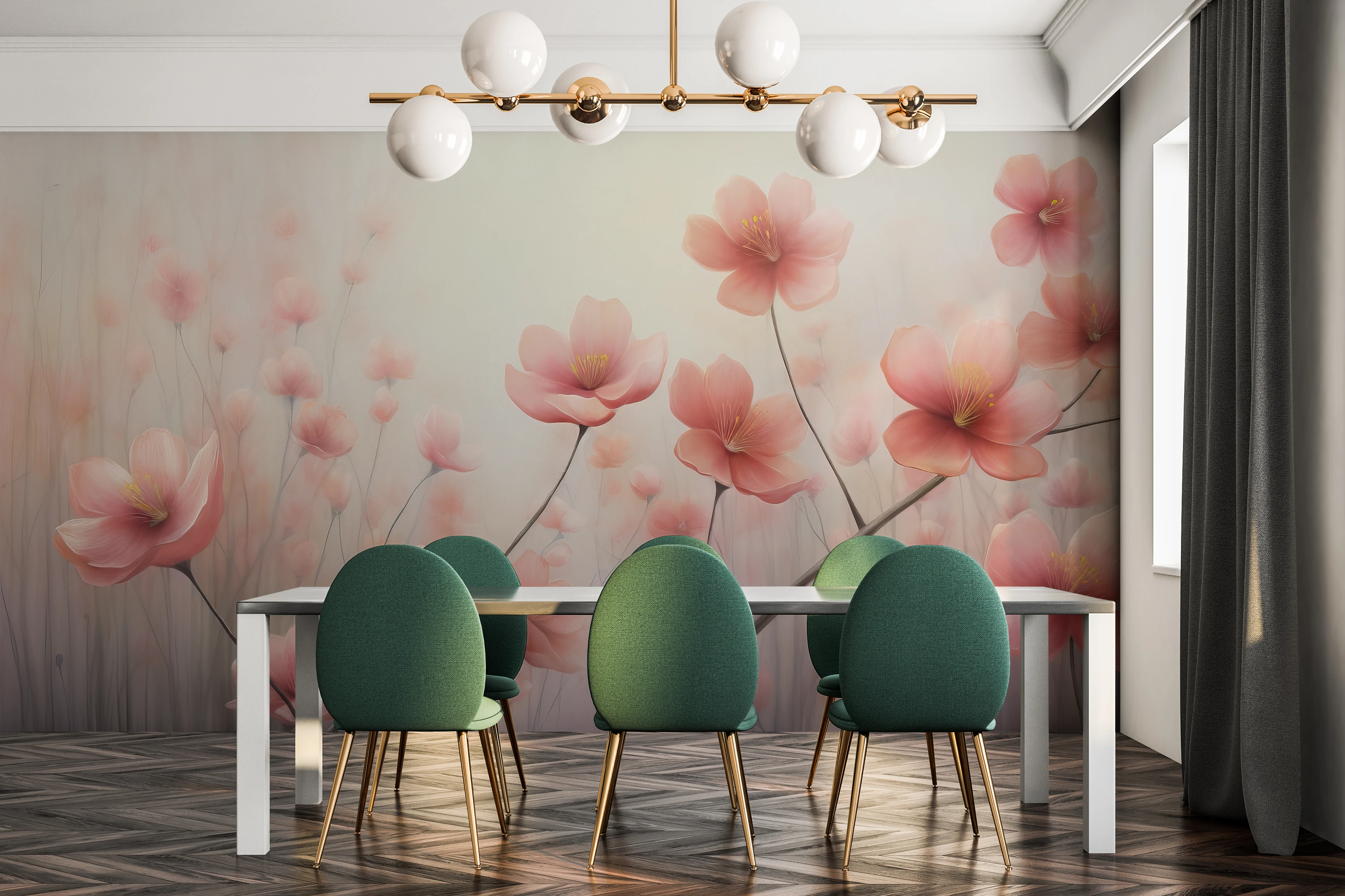 An example of using a photo wallpaper from our Blossom Serenity collection in the living room