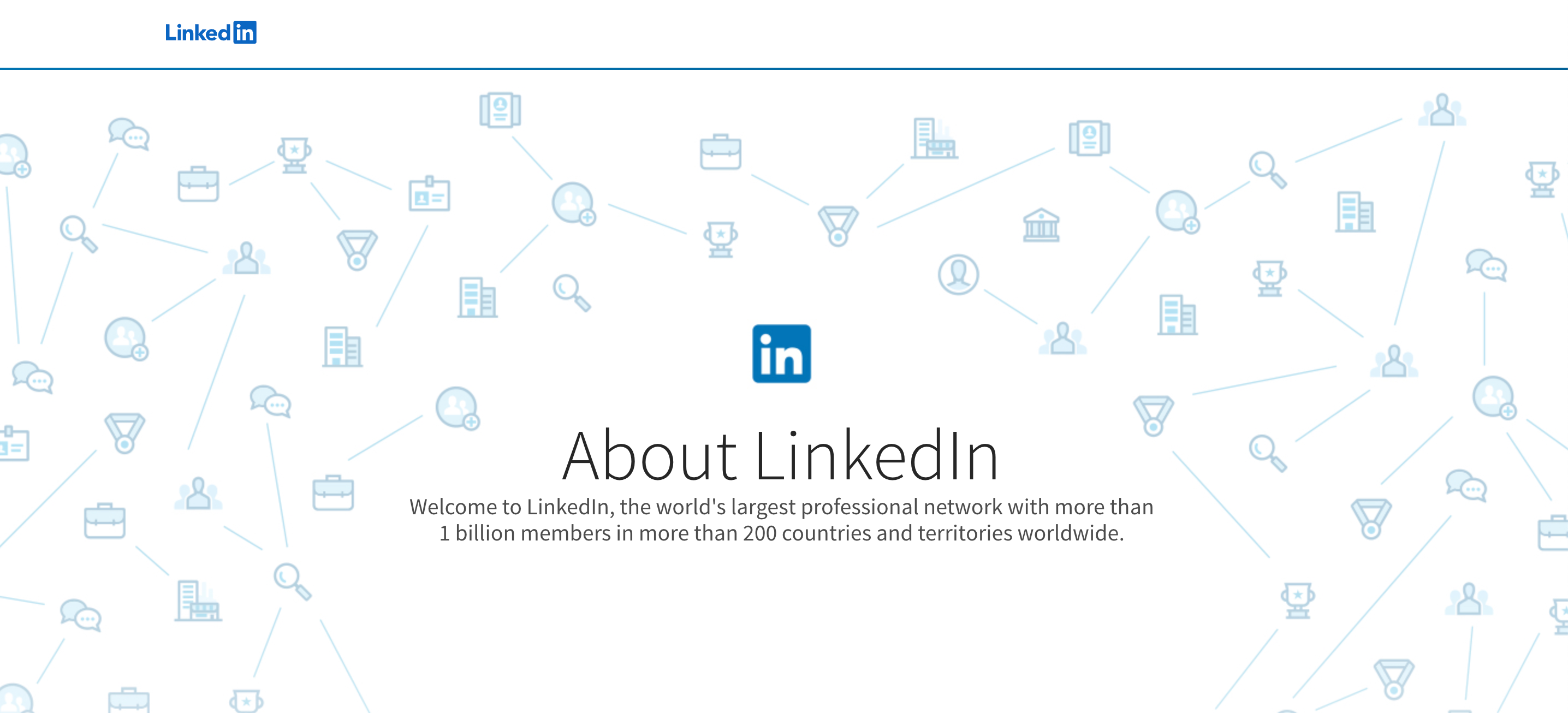 Baner na stronie "About Linkedin" - Przyszłość LinkedIna