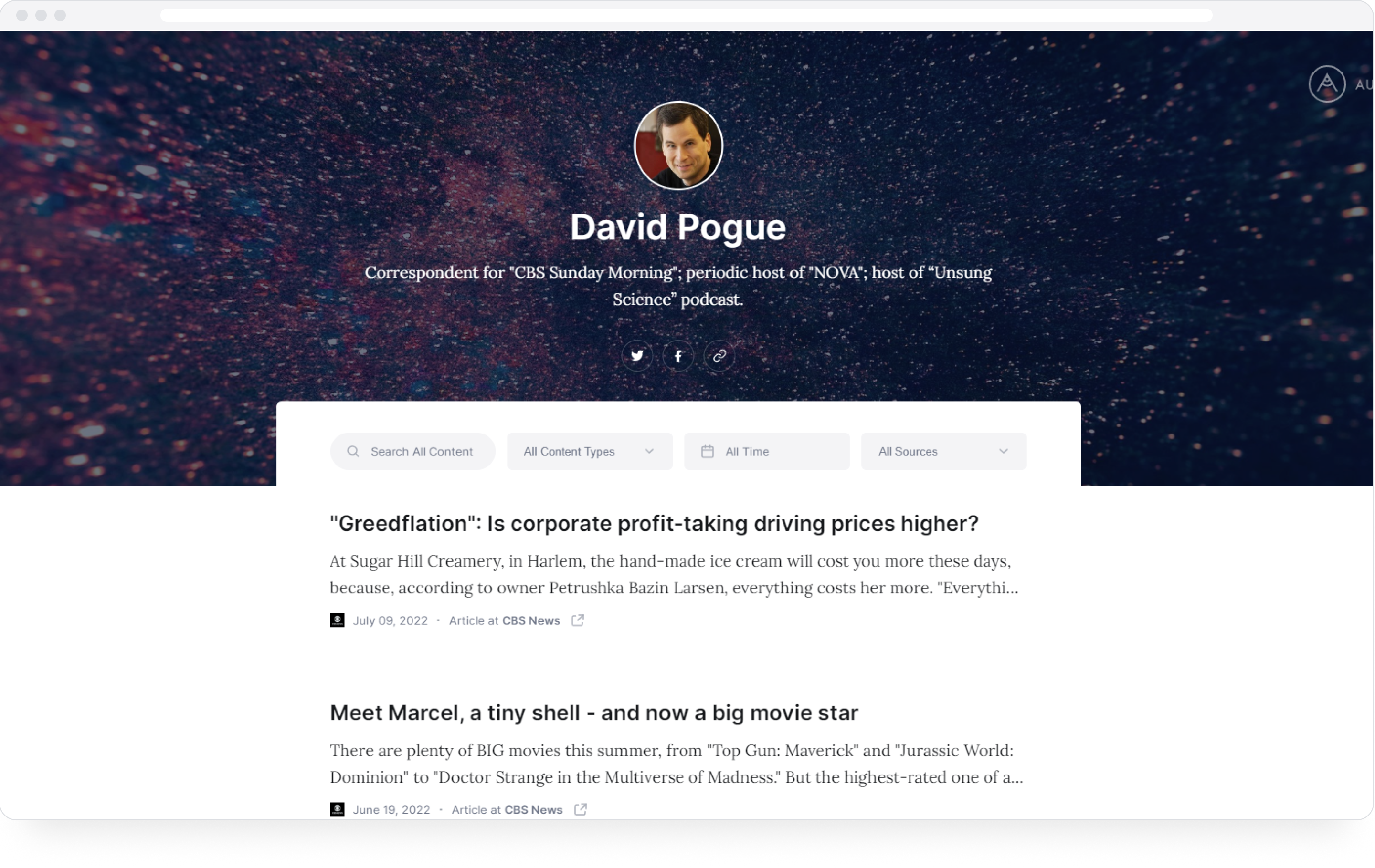 David Pogue's journalism portfolio website