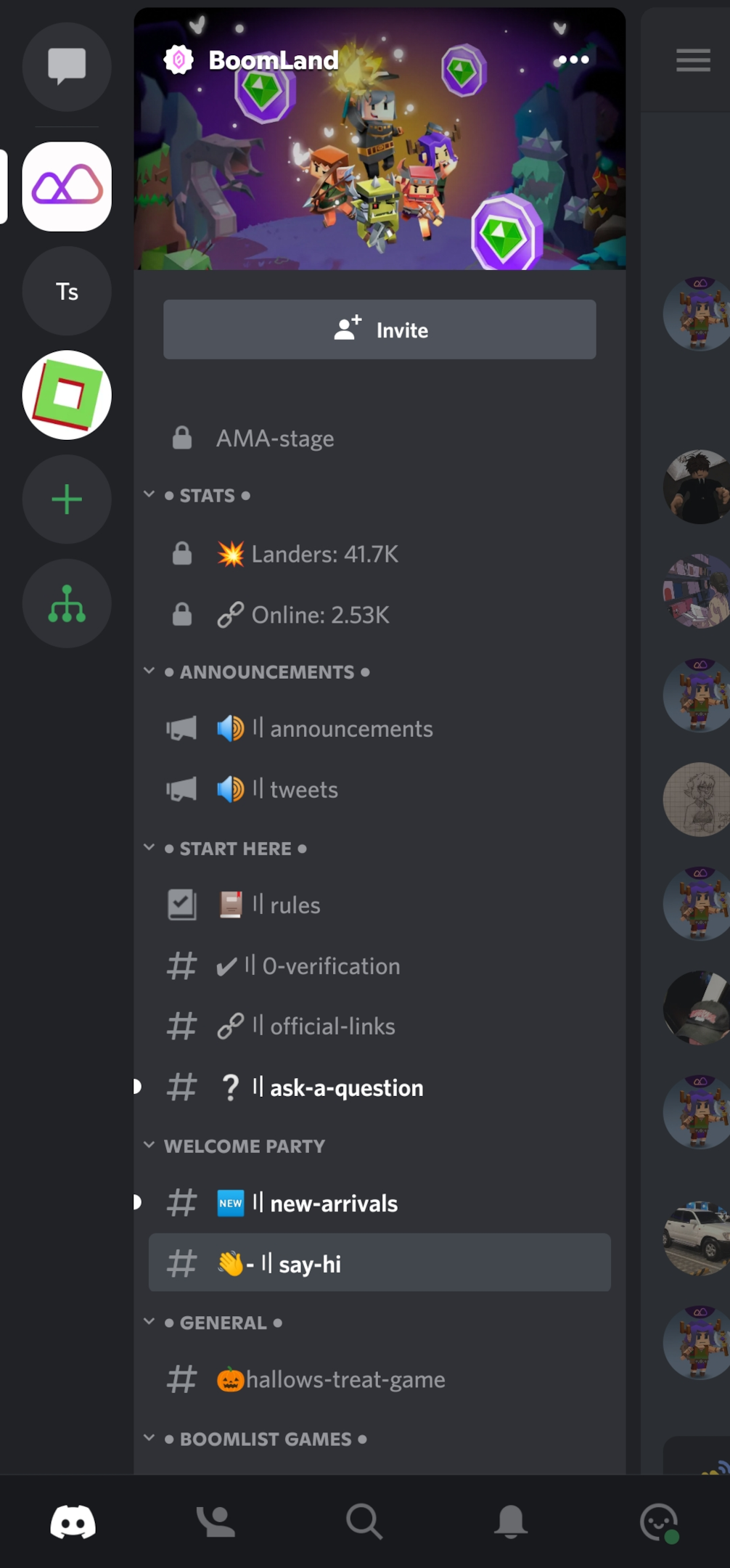 Discord Mobile - List of channels
