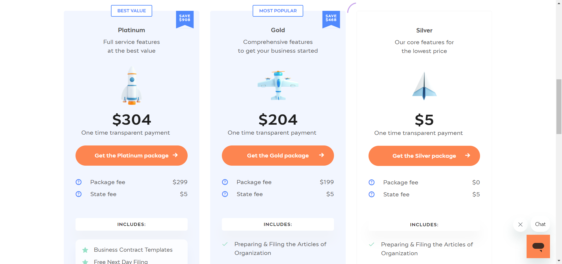 Incfile's pricing plans