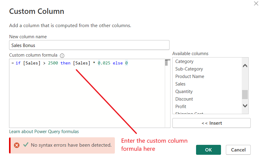 Custom Column Formula