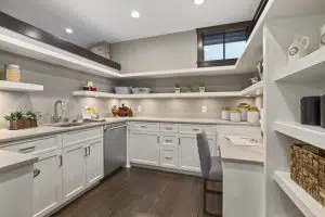 white luxury kitchen design with pantry