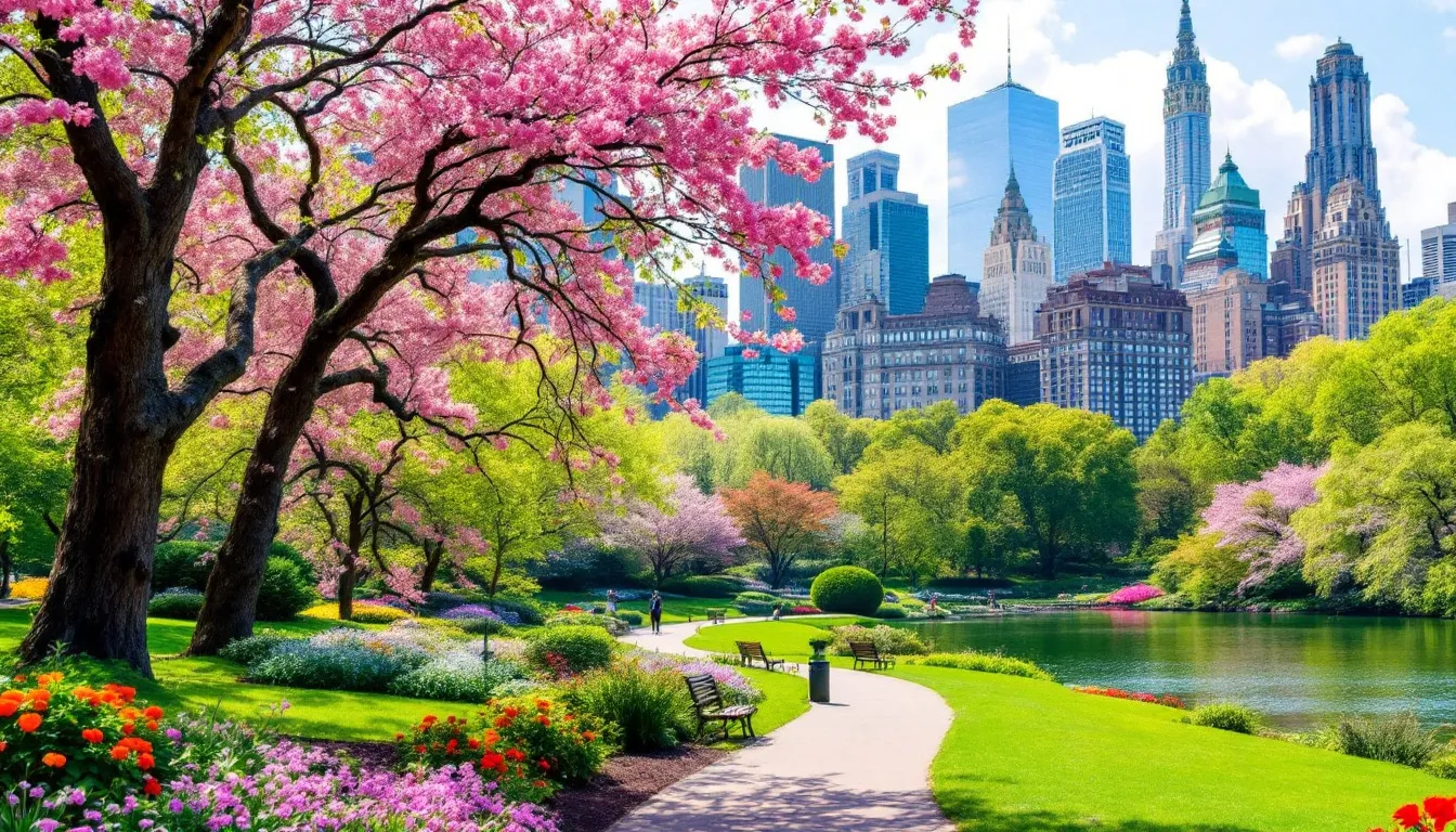 A scenic view of Central Park, a beautiful green space in the heart of New York City.