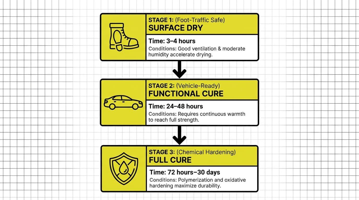 How Long Does Sealcoating Take to Dry? Essential Insights for a Perfect Asphalt Finish 2 The Three Stages You Need to Plan Around for the Drying and Curing Process