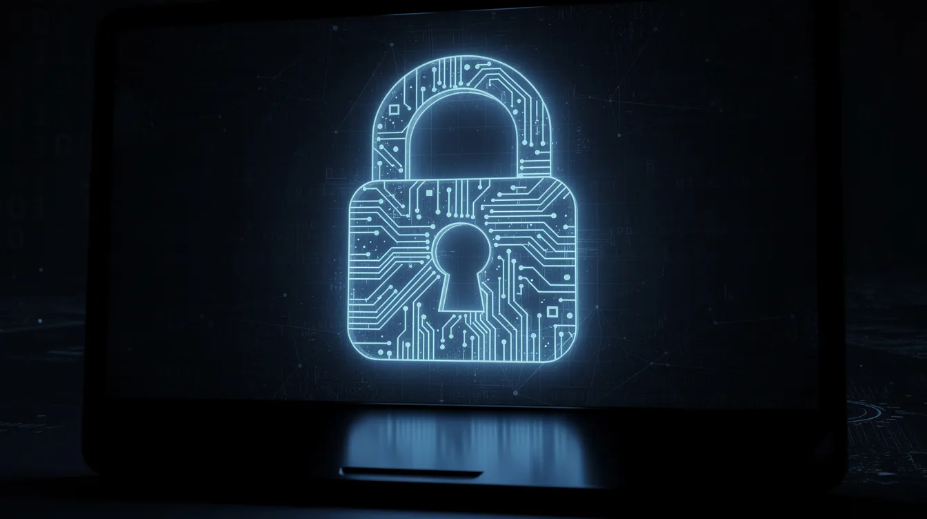 The image depicts a digital padlock radiating a blue glow against a dark computer screen, symbolizing security and safety in online gambling. This visual represents the importance of payment security and responsible gambling tools in online casinos, particularly for UK players seeking trustworthy platforms.