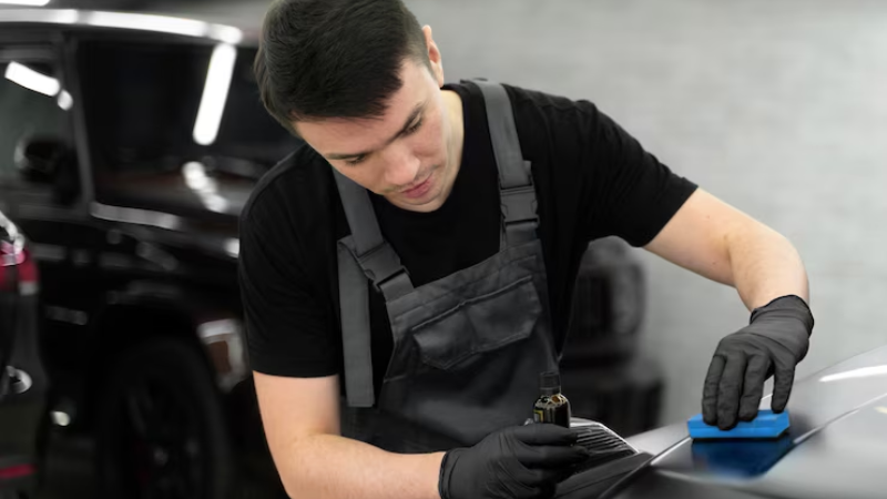 A professional applying PPf after cleaning with alcohol solution