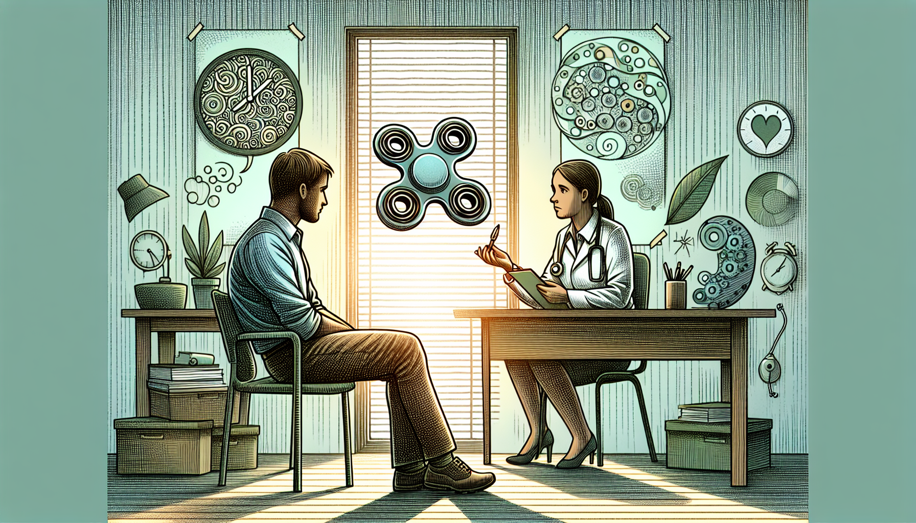 Ilustracja przedstawiająca proces diagnozowania ADHD u dorosłych.