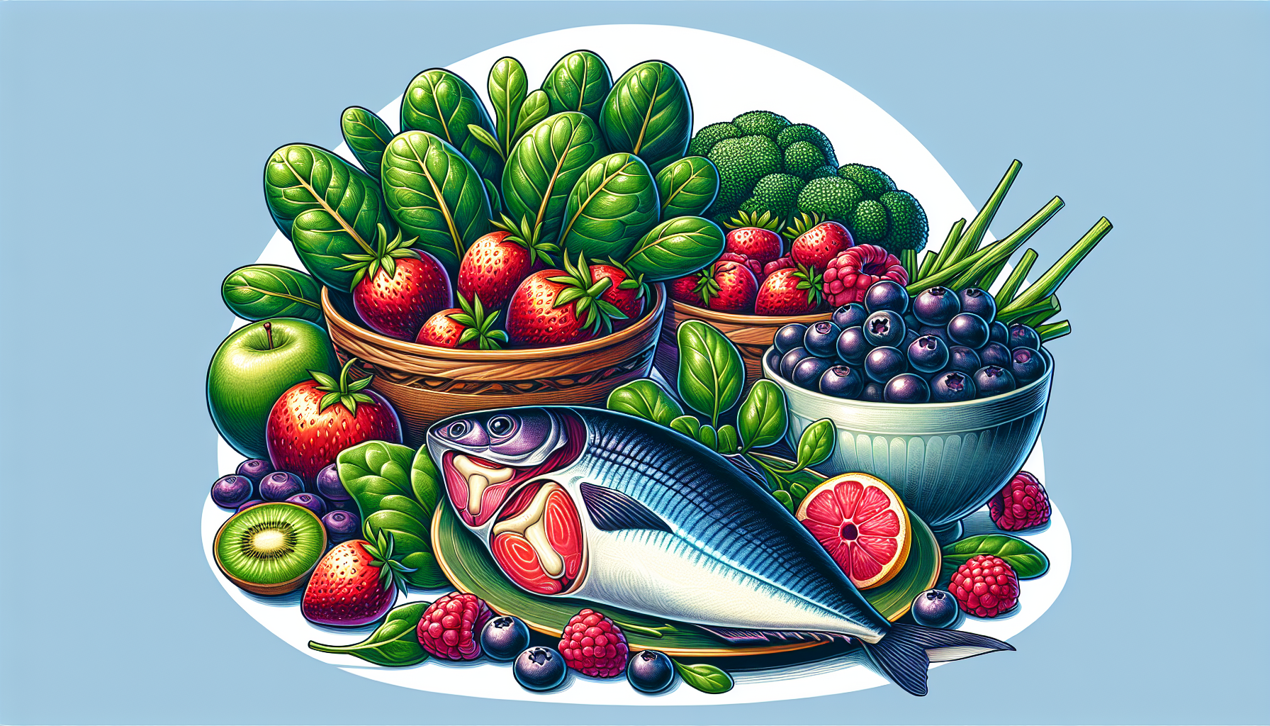 Illustration of anti-inflammatory foods for knee cartilage health