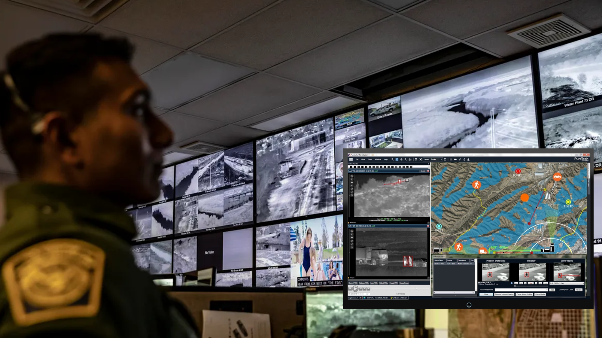 Command center showing traditional operator in the loop and new autonomous AI software (inset)