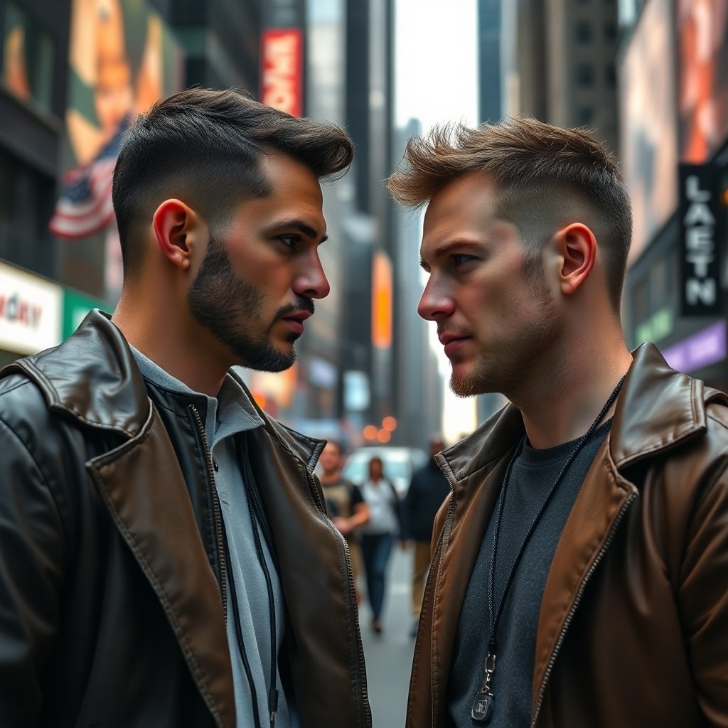 Two gay men in NYC having a serious but caring conversation, discussing relationship boundaries and how to handle stress.