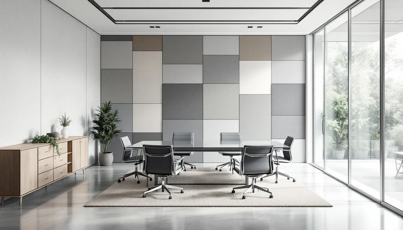 An office space showcasing acoustic treatments for enhancing sound quality.