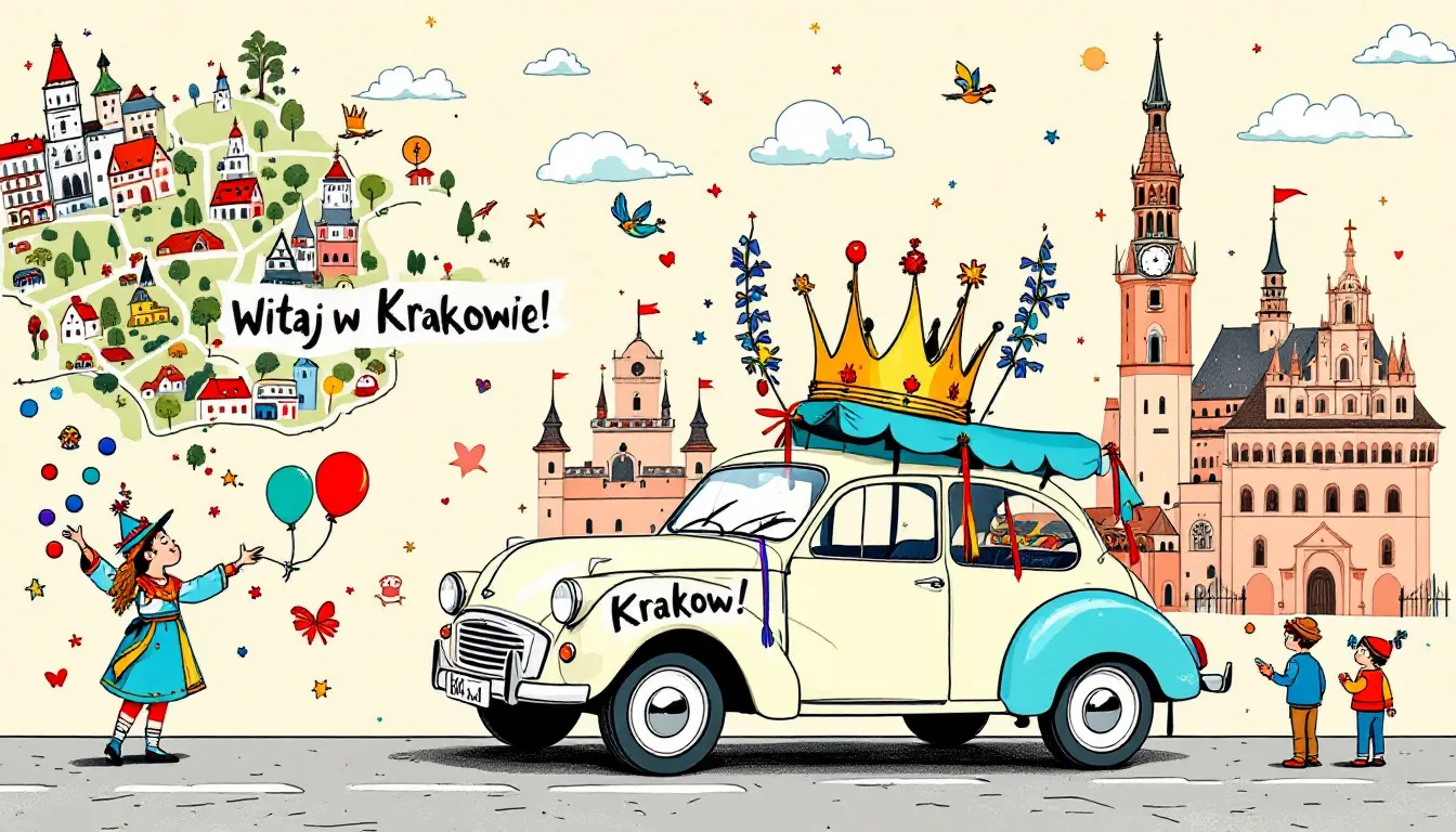 A car parked near Kraków's city centre, depicting driving options to the city.