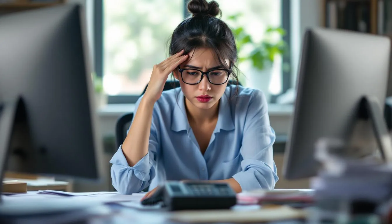 An overwhelmed Southeast Asian woman sits at her cluttered desk, surrounded by stacks of papers and a ringing phone, reflecting the stress of managing the customer onboarding process. This image highlights the hidden costs of poor onboarding, which can impact customer satisfaction and the overall bottom line for companies.
