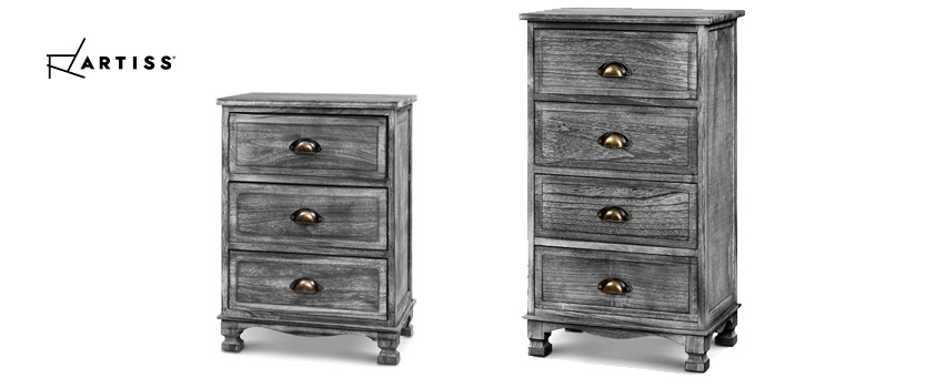 A set of Artiss vintage shabby chic style bedside tables in distressed grey.