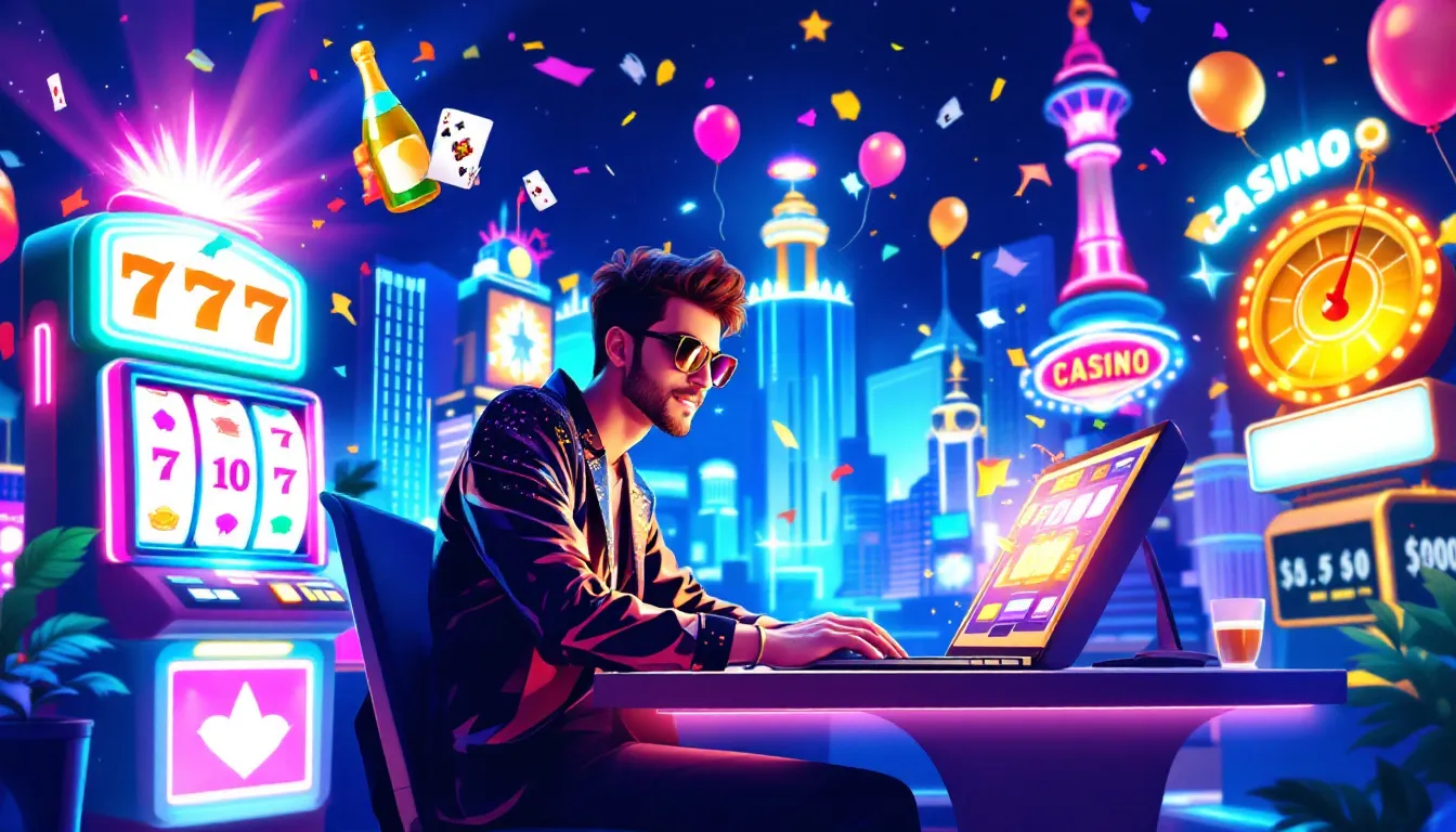 An illustration of a person using a laptop to play at an online casino.