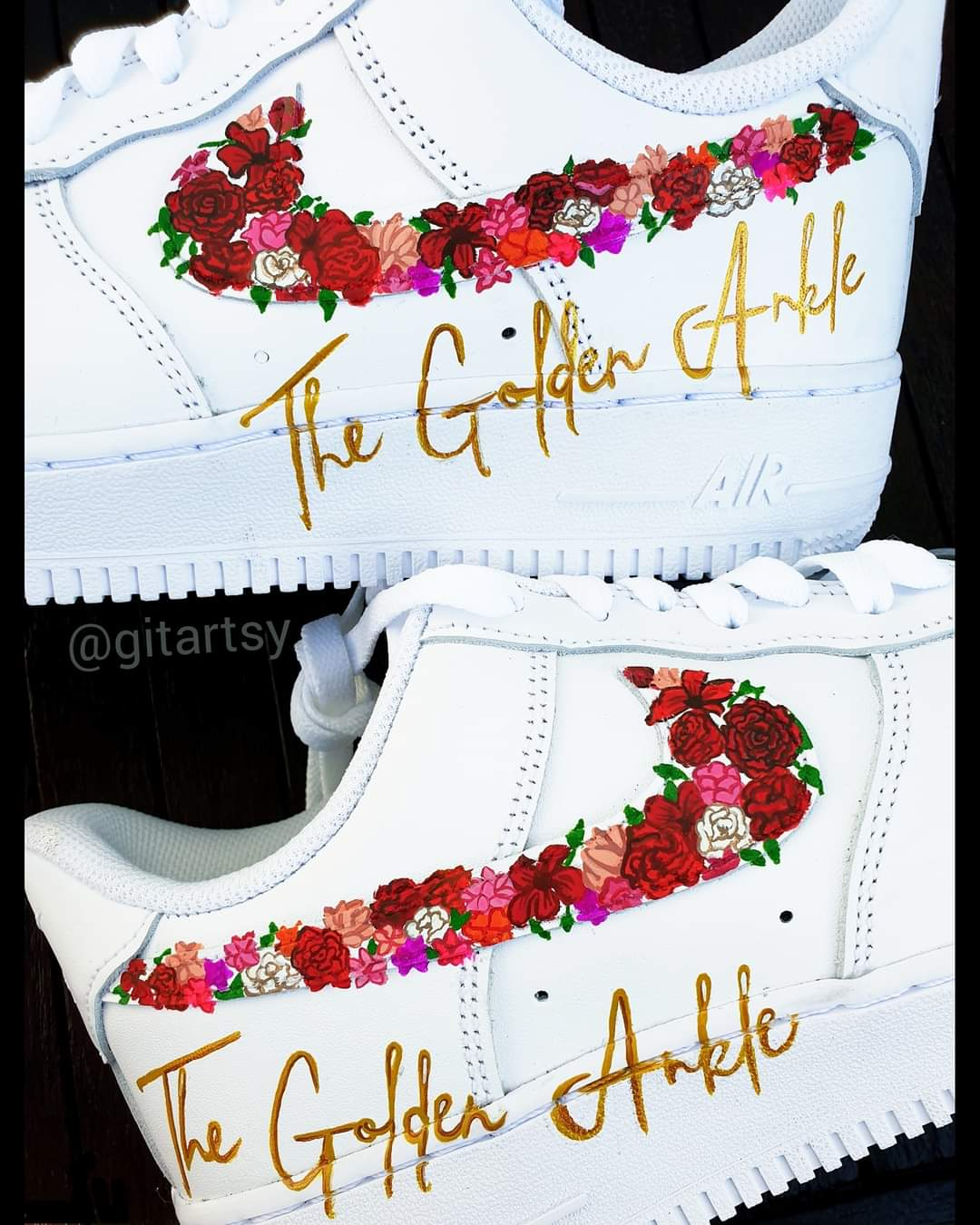Custom Nike AF1s painted for Jewellery brand: "The golden Ankle" 