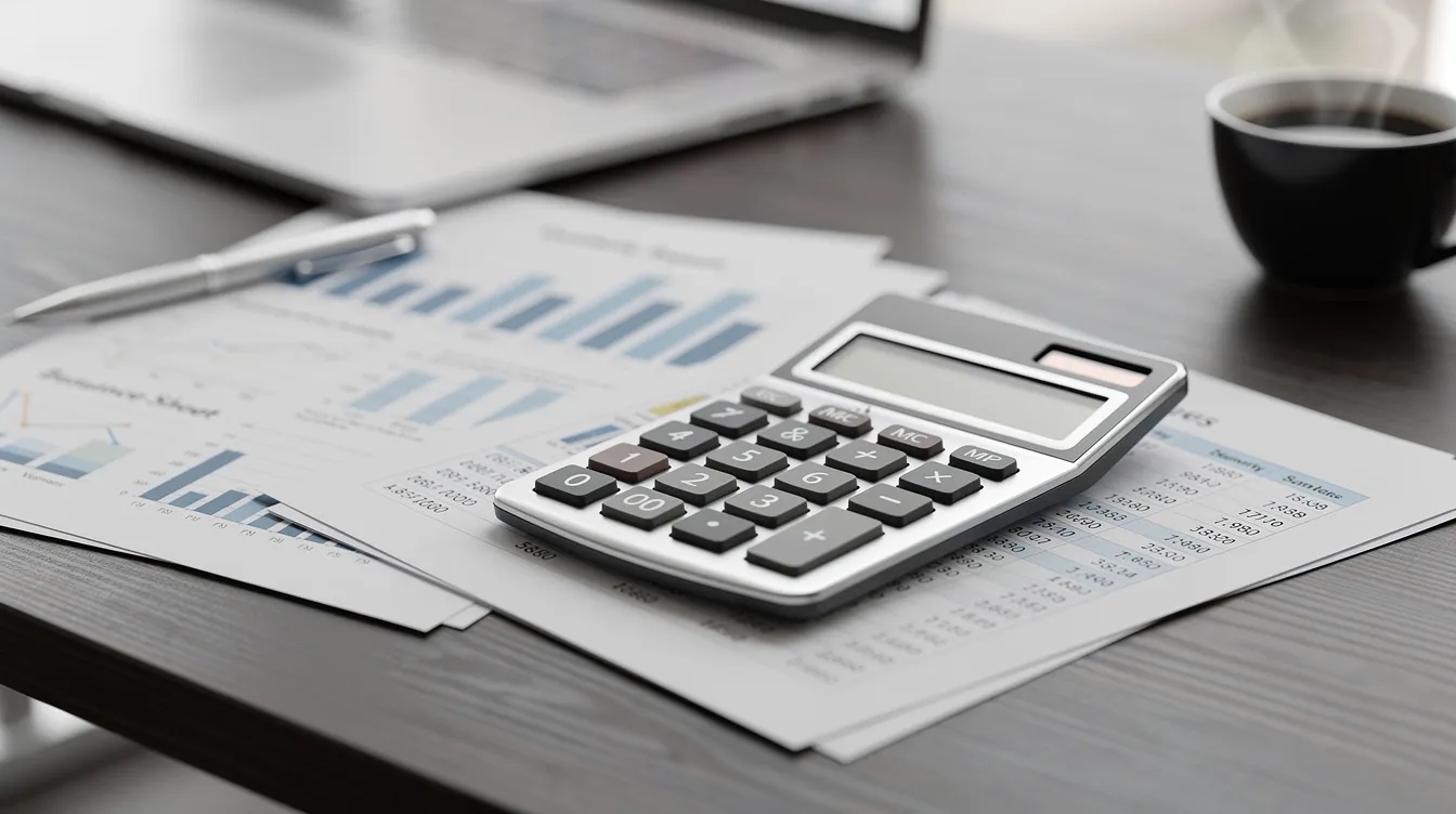22f6d513 c772 4e92 b850 dfb8ccfd90db The image features financial documents alongside a calculator on a professional desk, illustrating the essential elements of project financials for a poha manufacturing business. Key aspects such as the detailed project report, total project cost, and operating costs are evident, highlighting the importance of sound business decisions in the micro food processing enterprises sector.