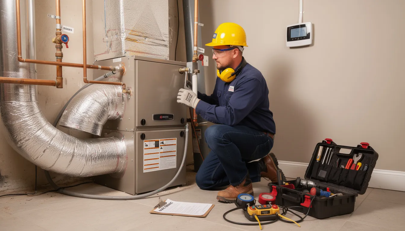 Best Ductless AC Installer β Capital Region NY (Superior Co-Op HVAC) 7 An HVAC technician is seen professionally installing a ductless mini split system, wearing proper safety gear. The image highlights the technician's expertise in air conditioning services, ensuring reliable performance and energy efficiency for year-round comfort in residential homes.