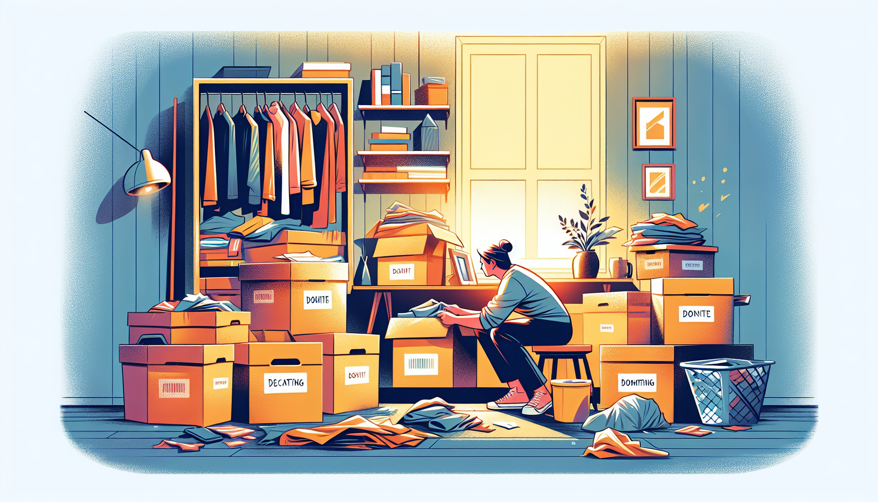 Illustration of decluttering and downsizing before a move