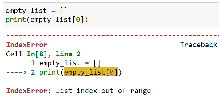 Python starts and fails to access an index in an empty List