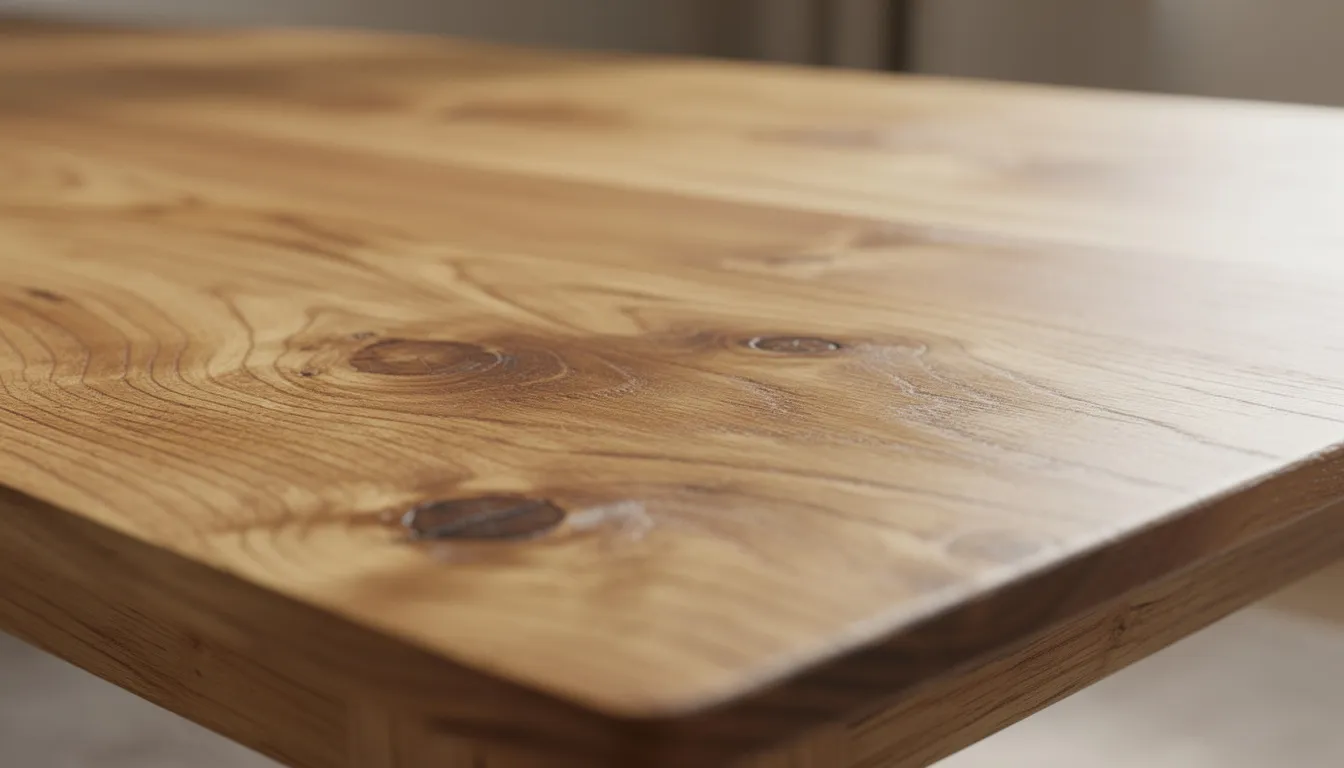 Närbild av ett soffbord i trä av solid ek som visar den naturliga träådringen och texturen. Detta stiliga vardagsrumsbord passar bra in i både stora och små rum med sin tidlösa design.