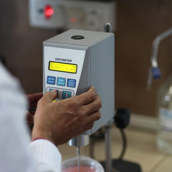 A laboratory viscometer in operation