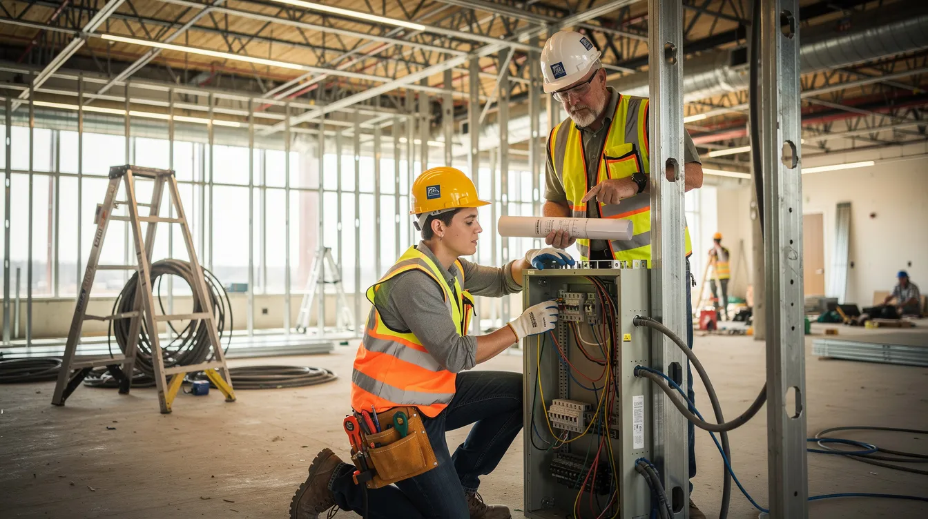 Construction apprentice working with a journeyman on a jobsite.