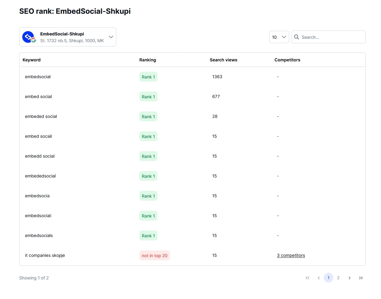 embedsocial local rank tracker user interface