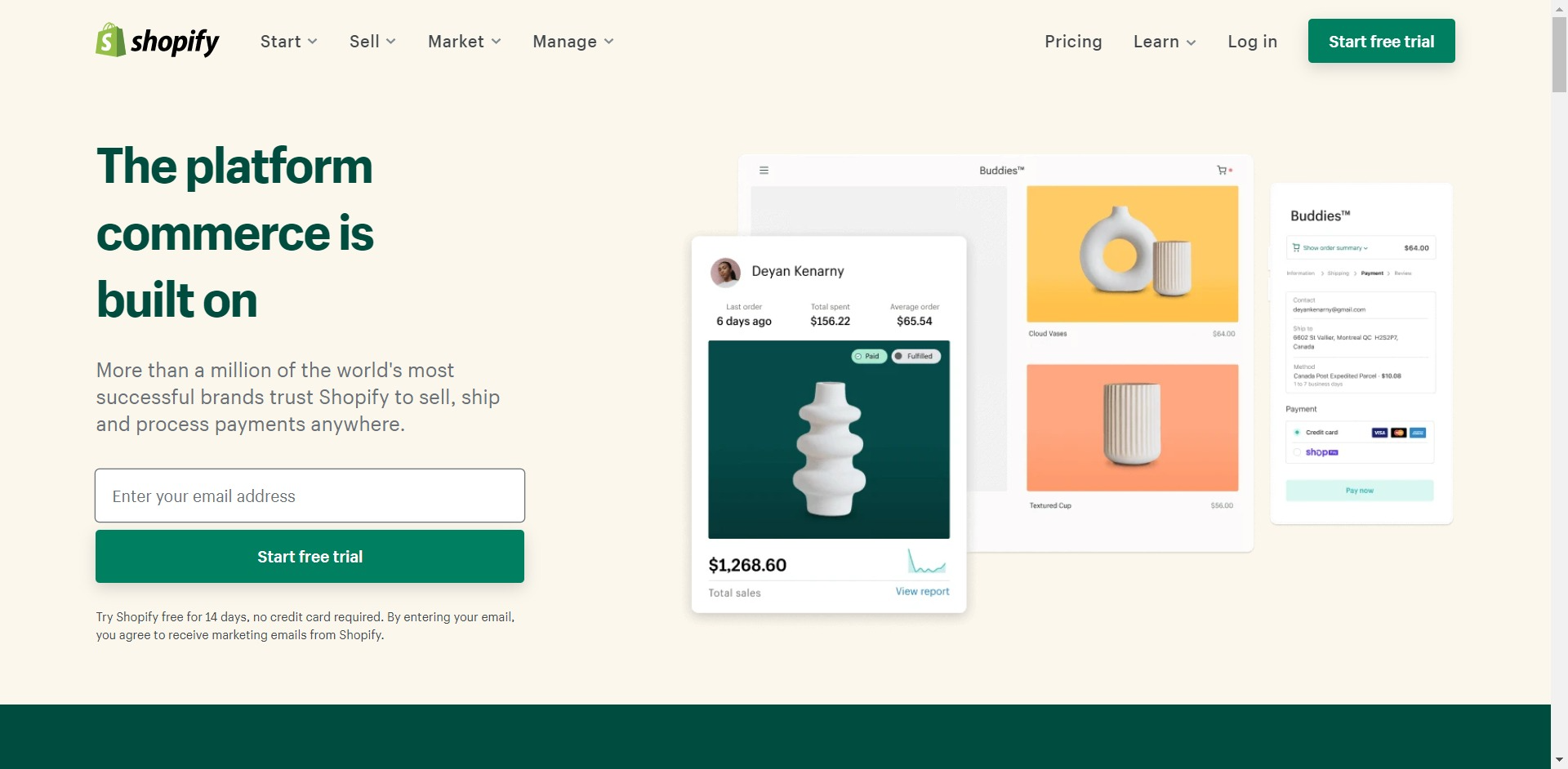 Shopify home page