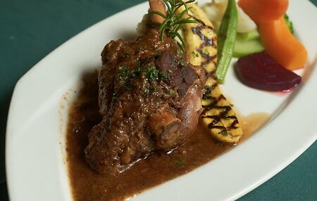 Explore the great delicacies of Saint Kitts and Nevis, Braised Lamb Shank, Marshall's Restaurant, St Kitts