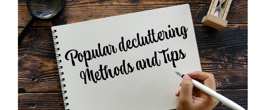 A list of popular decluttering methods and tips, written in calligraphy.