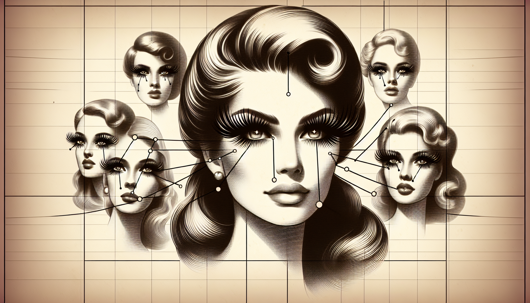 Illustration of Hollywood stars with glamorous fake lashes