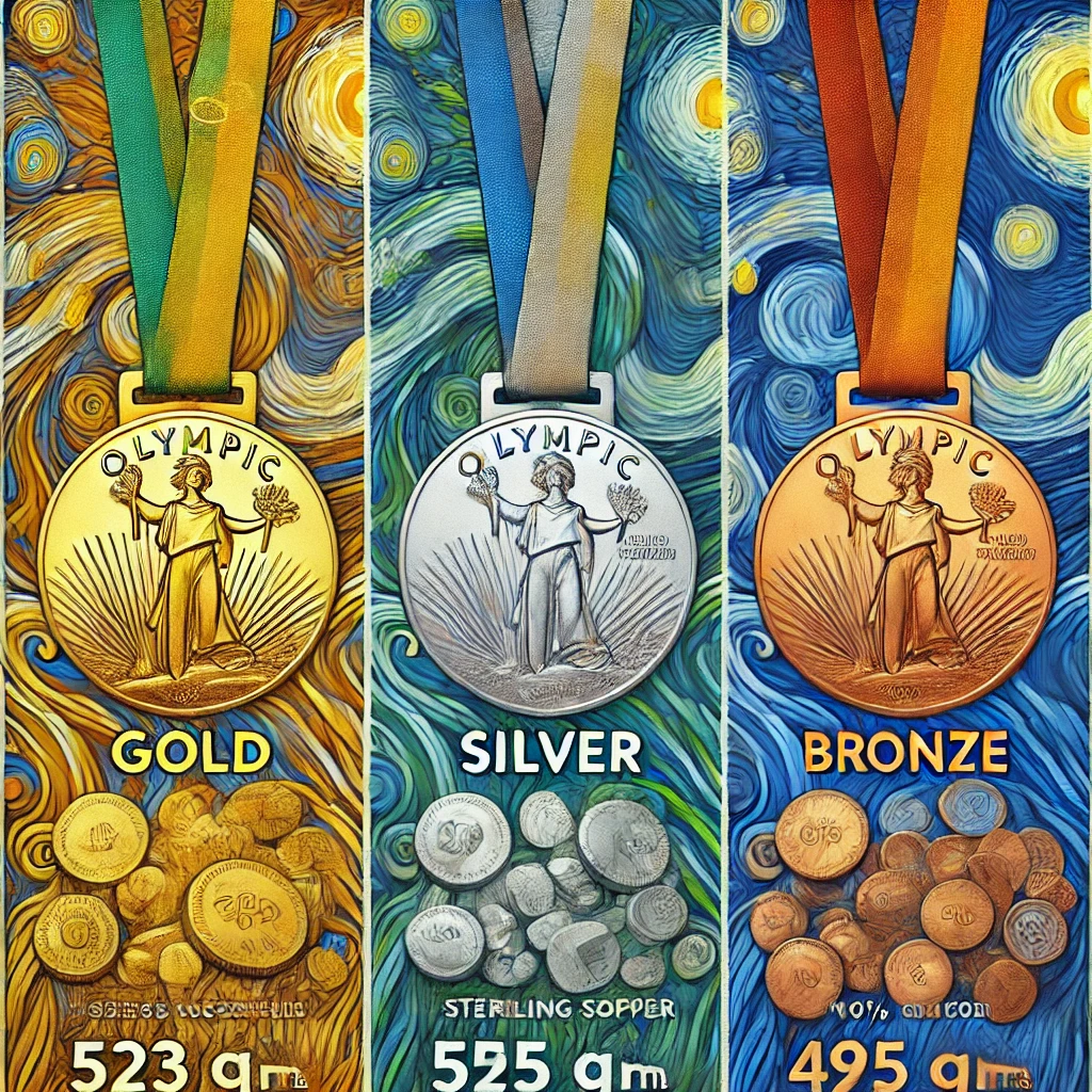 Gold, silver, and bronze medals