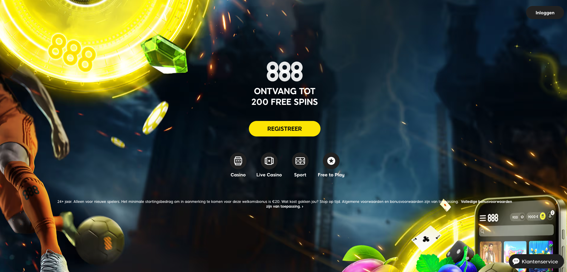Homepage van 888 Casino Nederland, een legaal online casino met KSA-vergunning, met promotie voor 888 Reels en verschillende casinospellen en promoties voor spelers.