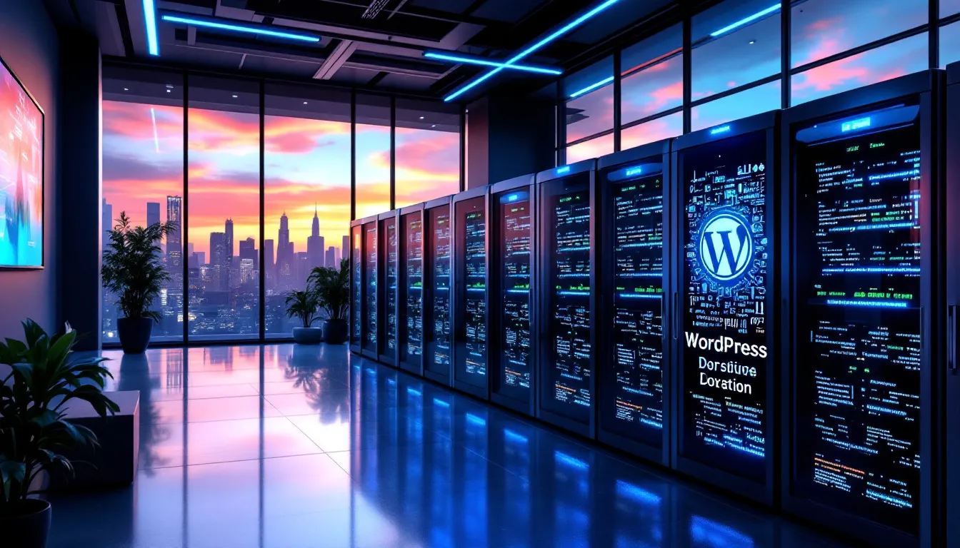 A secure server room with advanced hosting technology for WordPress websites.