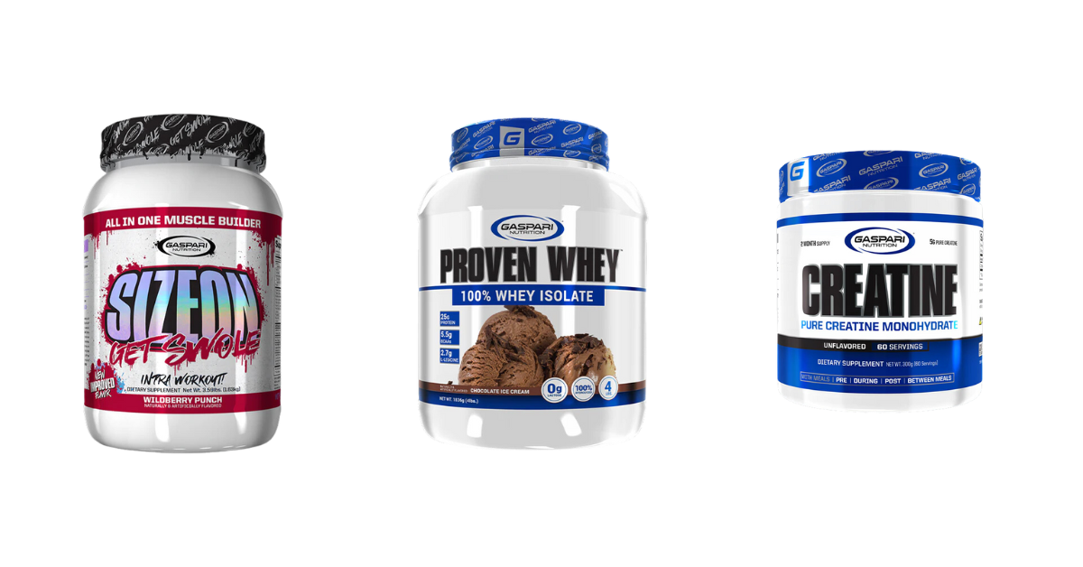An image of bicep-building supplements available at Gaspari Nutrition.