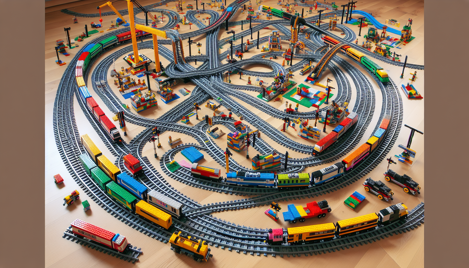 A selection of LEGO train tracks and accessories