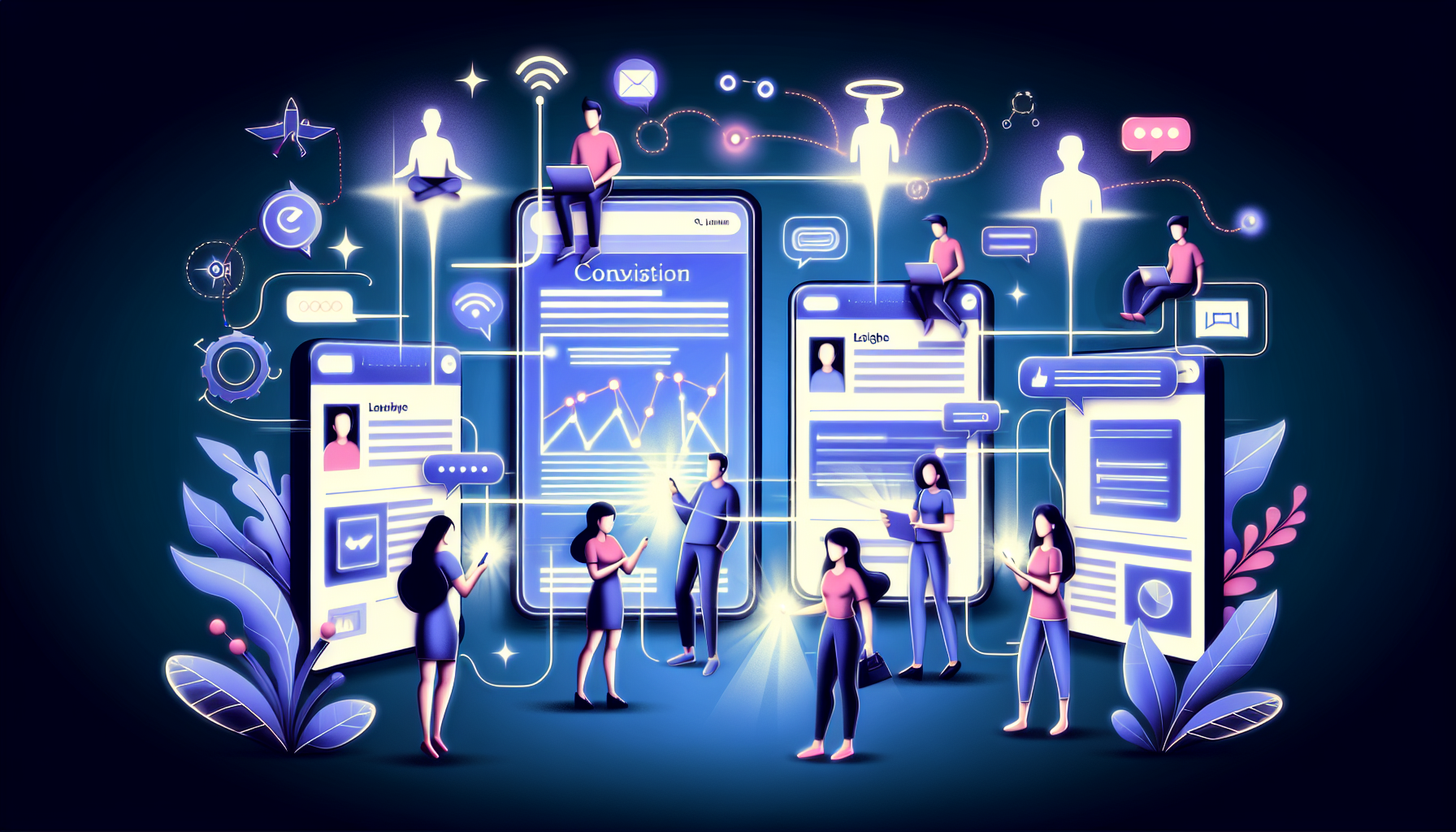 Illustration von erfolgreichen Beispielen für Conversion Optimierung wie effektive Landing Pages und personalisierte Nutzererlebnisse