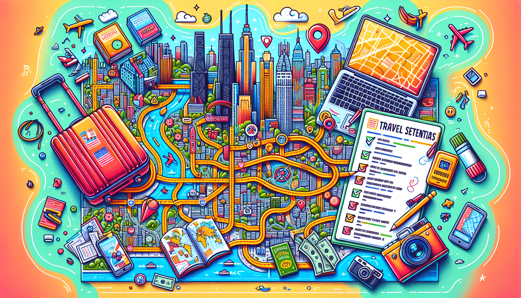 An illustration showing how to plan your trip from Chicago to New York.