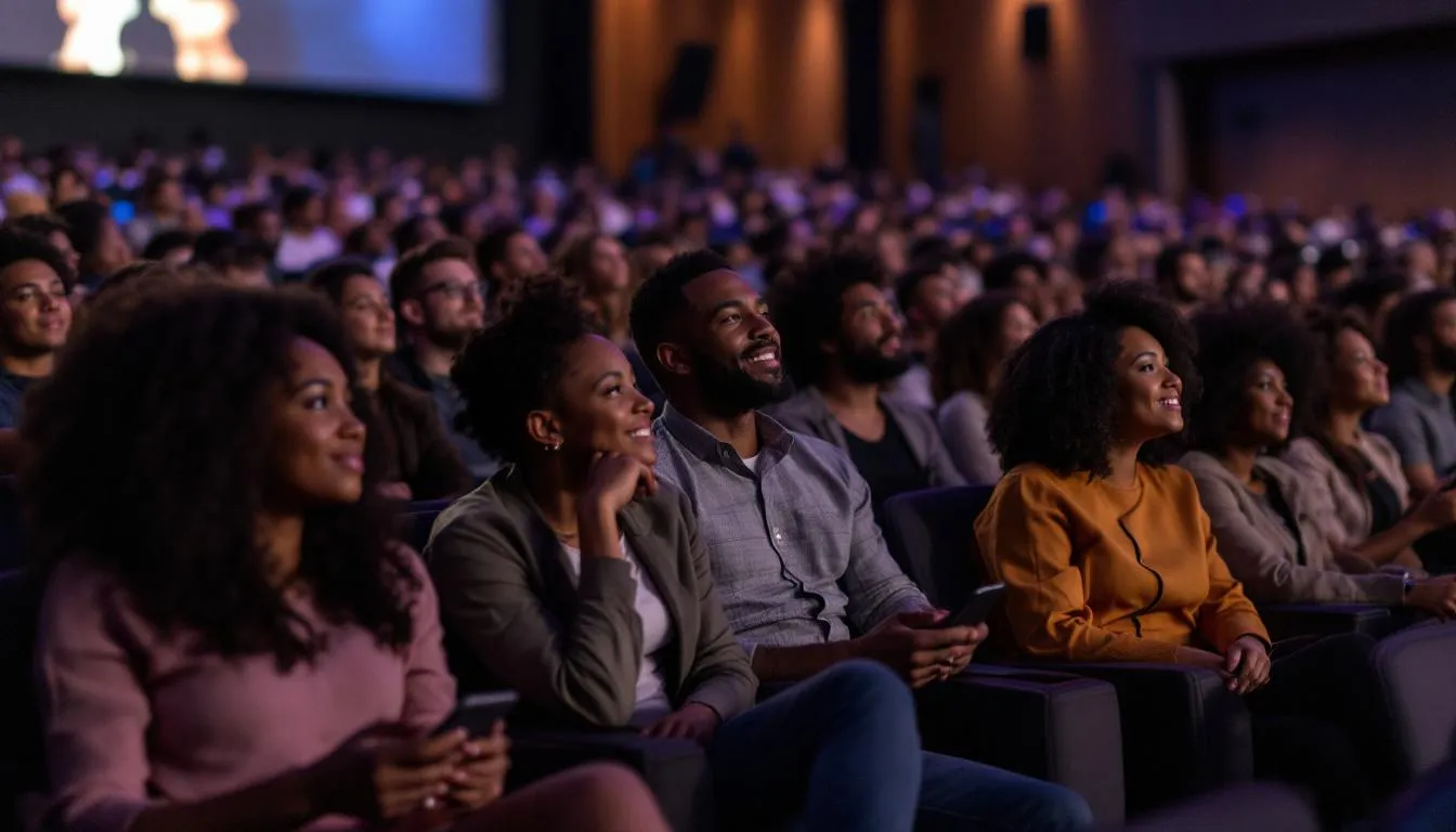 The image depicts a diverse audience engaged in a presentation about academic writing, with individuals taking notes and discussing key points related to writing structure and essay structure. The setting emphasizes the importance of organizing information and presenting arguments clearly, highlighting the main ideas and logical order essential for effective writing.