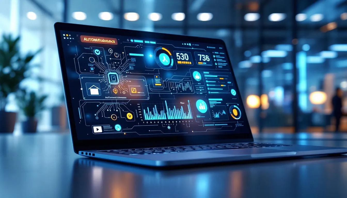 Techniker führt automatisierte Updates an einem Laptop durch.