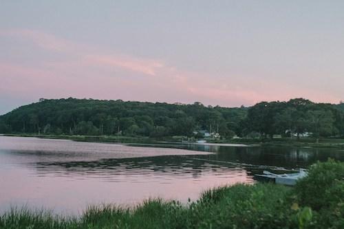 Dusk over Mystic River, near one of the many historic towns along this route