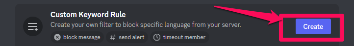 Picture showing how to custom keyword filter on Discord