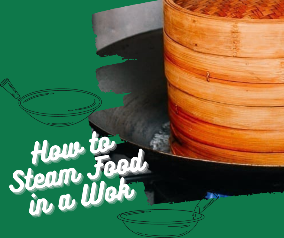 steam food in a wok, steamed vegetables, carbon steel wok