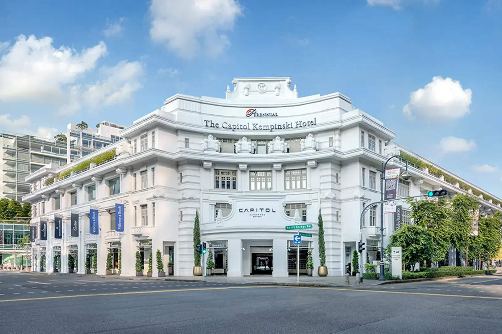 The Capitol Kempinski Hotel Singapore white colonial facade.
