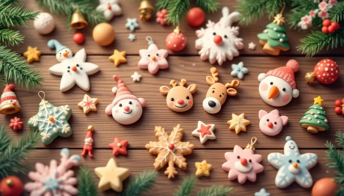 DIY clay ornaments in various shapes and colors ready for decoration.